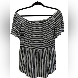 Off the shoulder striped short sleeve top